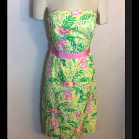 Lilly Pulitzer Sienna Dress in Pink Paradise Lemon Sorbet Strapless 8 EUC - Picture 5 of 8